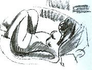 Ernst Ludwig Kirchner Reclining nude in a bathtub with pulled on legs - black chalk oil painting artist
